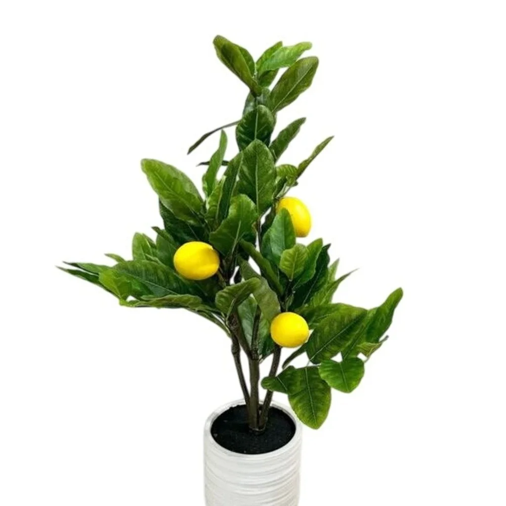 Artificial‎ Lemon Tree in White Ribbed Ceramic Pot 18 Inch Faux Fruit Plant